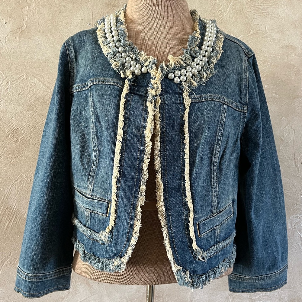 Princess Vera Wang jean pearl-embellished jackwt
